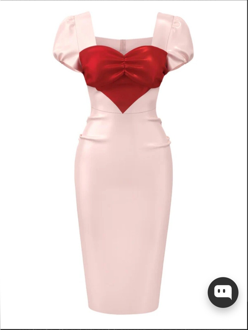 Pale pink 1960s heart puff pencil dress Red and Blush Heart-Detail Pencil Dress